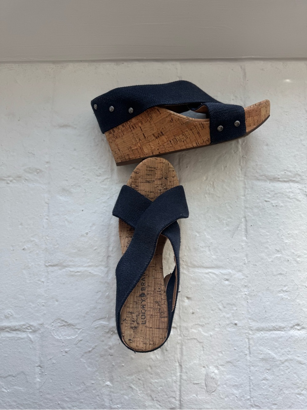 Women’s Navy Cork Wedge Slide Sandals